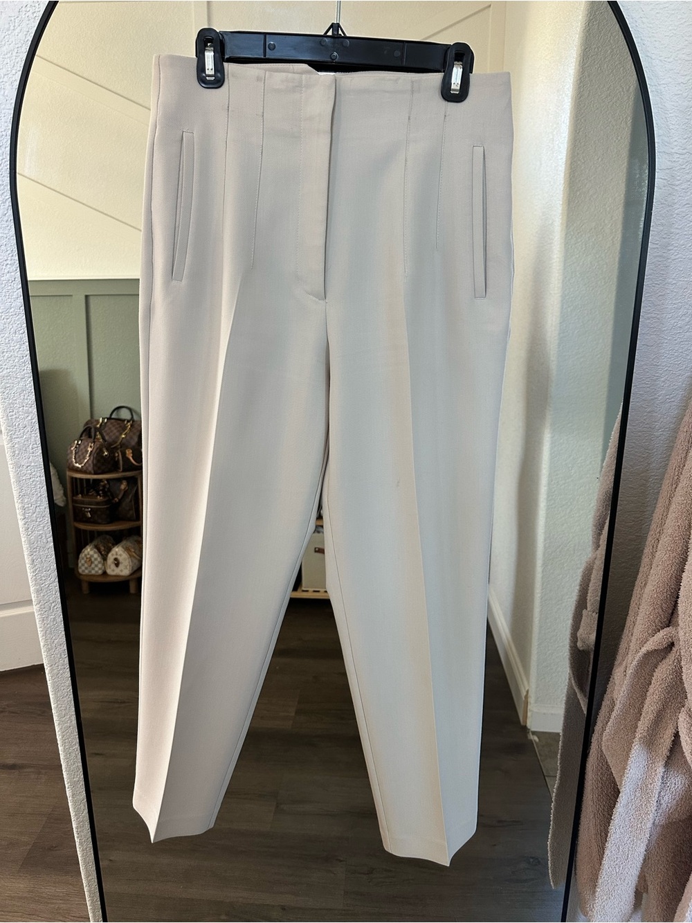 Zara High-Waist Cream Straight-Leg Pants